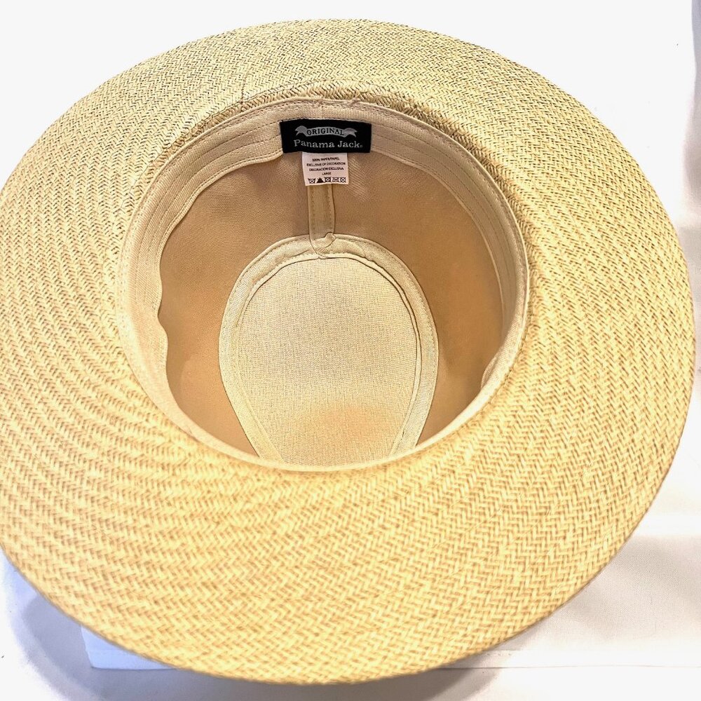 Panama Jack Original Tan Straw Natural Hat-Brown Band-12 1/2' dia.-Inside 6 1/2 - Picture 10 of 15